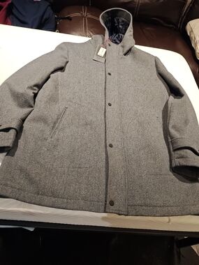 Men's Hooded Grey Wool-Blend Trench Coat 46